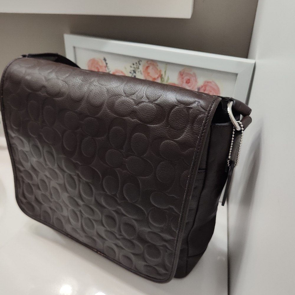 🤎EUC Coach Signature Monogram Logo Adjustable Crossbody Messenger Bag, Chocolat - Picture 10 of 16